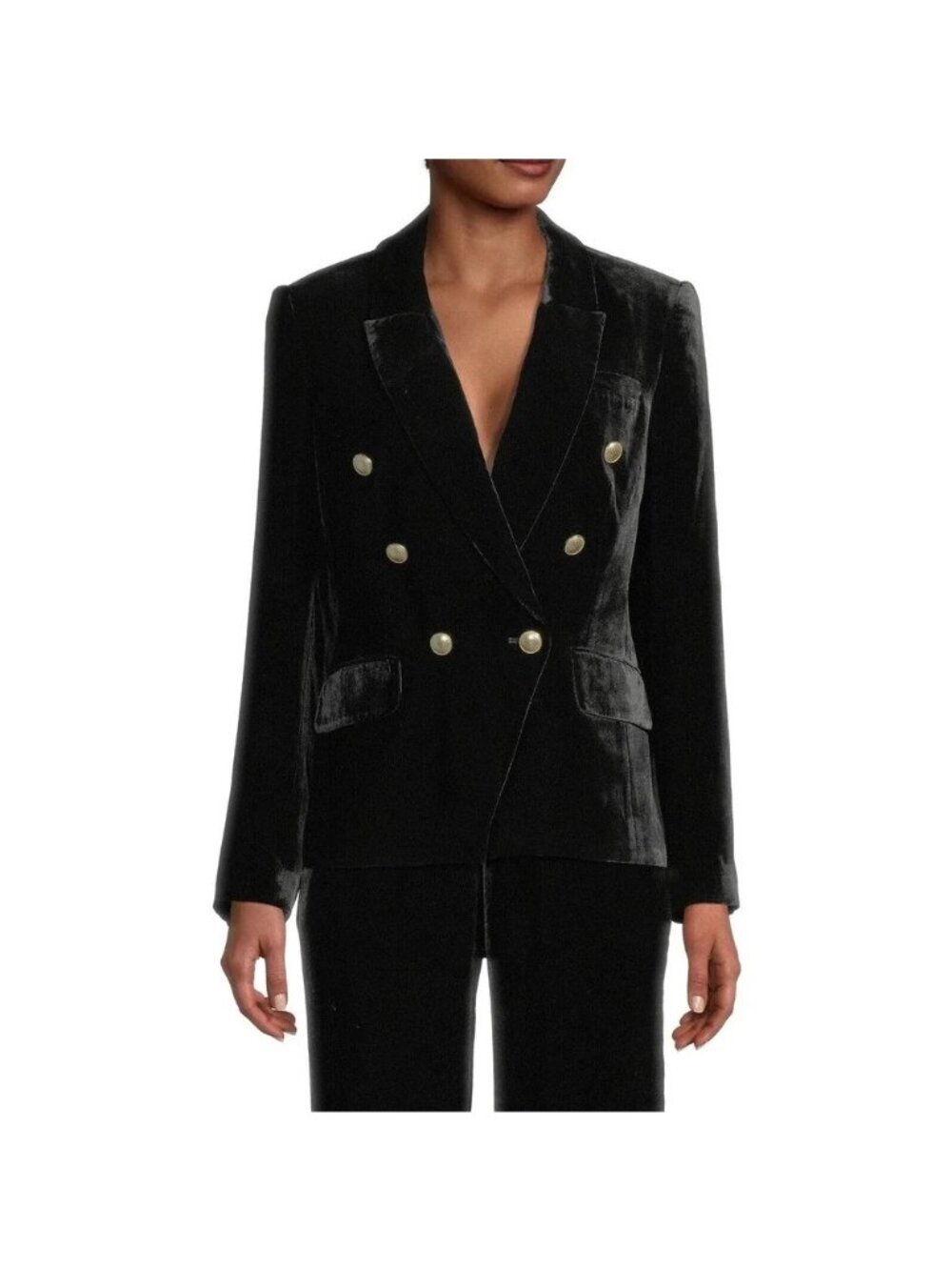 Elie Tahari Veronica Black Double-Breasted Velvet Blazer, Size 6